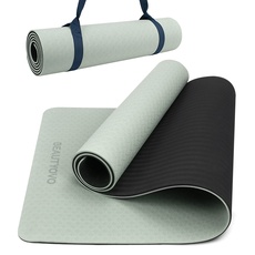 Yogamatte Rutschfest mit Tragegurt, 8mm Extradick Yoga Matte, TPE Schadstofffrei Sportmatte für Zuhause oder Draußen, Fitnessmatte für Yoga Pilates Workout, Gymnastikmatte Doppelseitig