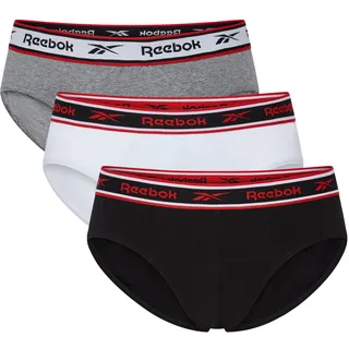 Slip REEBOK "CHASE", Herren, Gr. S, schwarz-weiß (schwarz, weiß,), Single Jersey, Obermaterial: 95% Baumwolle, 5% Elasthan, bedruckt, mehrfarbig, eng, Unterhosen Slip, basic, bequem, atmungsaktiv, mit Logo, breiter Bund, Baumwollmix