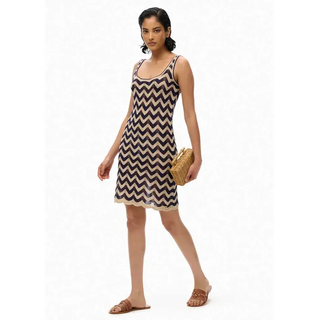 Superdry Zigzag Kurzes ärmelloses Kleid - Navy Gold Zigzag - XS