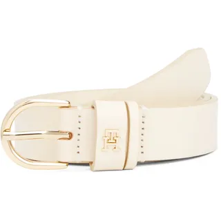 Ledergürtel TOMMY HILFIGER "ESSENTIAL EFFORTLESS 2.5 cm breit GOLD", Damen, Gr. 80, weiß (ivory petal), Rindsleder, unifarben, Gürtel Ledergürtel, Logoemblem, weiche Haptik, ovale Einfachdornschließe
