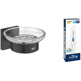 GROHE Start Cube - Seifenschale- Set (mit Halter, Material: Metall, inkl. QuickGlue A1: Klebeset für einen Klebepunkt, verdeckte Befestigung), matt schwarz, 410962430