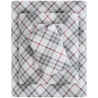 Sleep Philosophy True North by Kuscheliges Flanell-Bettwäsche-Set, 100% Baumwolle, Motiv: Tiere und Sterne, niedlich, ultraweich, für kaltes Wetter, Doppelbett, XL, Rot kariert, 3-teilig