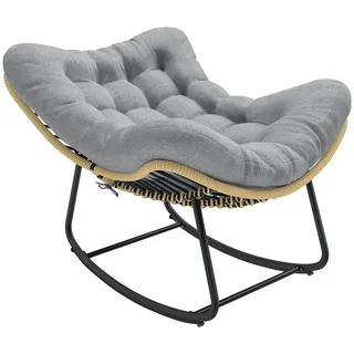 Rattan Schaukelstuhl Gartenliege mit dicke Kissen, Gartenschaukel bis 120 kg Indoor Outdoor 87 x 110 x 70 cm Grau - Grau