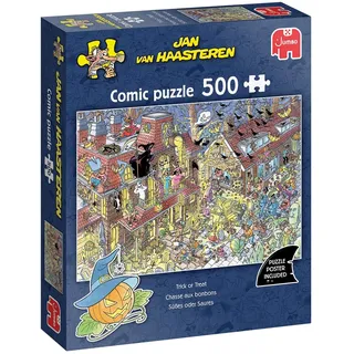 JUMBO Spiele Jumbo 1110100534 - Jan van Haasteren, Süßes oder Saures, Halloween Comic-Puzzle, 500 Teile
