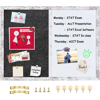 Umtiti Whiteboard Pinnwand Dark Gary Filztafel Combo für Büro, Schule, Küche, Schlafzimmer, weißer Holzrahmen, 45 x 60 cm, Whiteboard + BK-4560WH