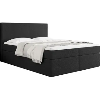 WFL Group Boxbett Terra mit Bettkasten, Schwarz Boucle 200x200 cm – inkl. H3 Matratze und H3 Foam Topper , Holzwerkstoff , H3 , Höhe ca. 20 cm , Rechteckig , 200x200 cm , Schlafzimmer, Betten, Boxspringbetten