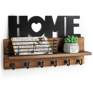Bibykivn Schlüsselbrett mit Ablage - Home Dekoration Schlüsselkasten Vintage, Rustic Wandorganizer für Schlüsselbrett Organizer mit 6 Schlüsselhaken, Schlüsselboard Holz