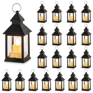 NUPTIO Kleine Laterne Halloween Deko - 20 Stück Mini Innen Laterne mit Flackernden LED Teelichter Kerzen Schwarz Hängend Vintage Marokkanische Weihnachten Tischdeko Hochzeit Wohnzimmer Orientalische