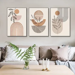 BNREDA 3er Boho Poster Set, Abstrakte Linie Leinwand Wandkunst Bilder,Modernes Geometrisches Linie Poster Wandbilder Deko für Wohnzimmer Schlafzimmer-Ohne Rahmen (A, 40x60cm*3, Ungerahmt)