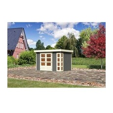 Karibu Holz-Gartenhaus Sölve Terragrau Flachdach Lackiert 298 cm x 213 cm