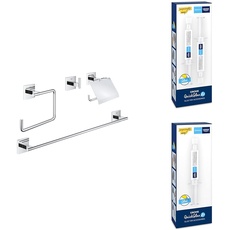 Bundle aus GROHE Start Cube - Bad-Set 4-in-1 (Material: Metall, verdeckte Befestigung), Chrom, 41115000 + GROHE QUICKFIX - Kleber A1 und A2 (41127000 + 41128000)