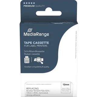 MediaRange Kunststoff-Schriftbandkassette, für/ersetzt brother TZ-231/TZe-231, stark haftend, 12mm, 4m, laminiert, schwarz auf weiß