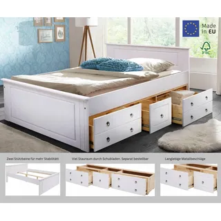 otto home »Hugo, hohe Belastbarkeit! FSC® zertifiziertes Massivholz, Landhausstil« Breite/Belastbarkeit 180cm/200KG, 140cm/180KG, Stauraumbett aus massiver Kiefer,