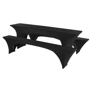 Bierzeltgarnitur Hussen Set 3-teilig 220x50cm Schwarz Stretch für Picknicktisch & Bänke - Schwarz
