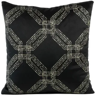 Eurofirany Elegante Velvet Kissenbezüge Dekokissen mit Aufdruck 45x45 cm Bezug Samt Kissenhülle Weiche Sofakissen, Sechseck Muster, Schwarz