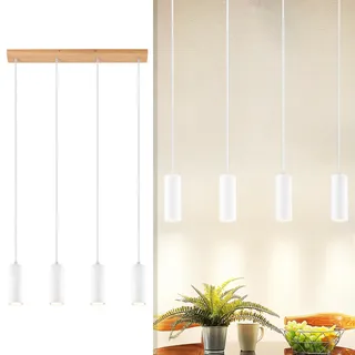 Glitzerlife Pendelleuchte 4 Flammig GU10 Esszimmerlampe - Esstischlampe Holz Weiß Hängelampe Metall Pendellampe Vintage Hängeleuchte Esstisch Flurlampe für Esszimmer Küche Café Wohnzimmer Schlafzimmer