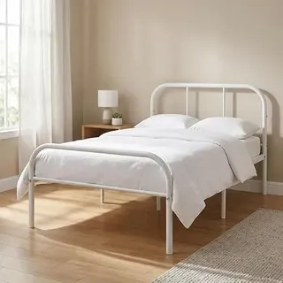MEUBLE COSY Einzelbettgestell 90 x 190 cm, Bettrahmen aus Metall, Weiß | Metallbett mit Lattenrost Kopfteil, Jugendbett Einfache Montage, Bettgestell für Schlafzimmer Gästezimmer
