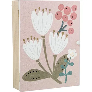 DRW Schlüsselkasten aus Holz mit Blumen in Weiß, 20 x 5,5 x 26 cm