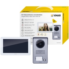 VIMAR K40915 Videosprechenalagen-Set enthält Freisprech-Touchscreen-Videohaustelefon LCD 7in 1-Taste Klingeltableau Regenschutz Netzgerät 24V 1A mit austauschbaren Steckern EU BS US AU, 1 Wohnung/Fam.