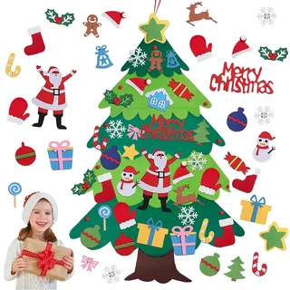FANNITE Filz Weihnachtsbaum Set Für Kinder,Diy Filz Weihnachtsbaum Mit 32 Stück Abnehmbaren Hängenden Weihnachtsbaum,Home Tür Wand Dekoration Weihnachtsbaum