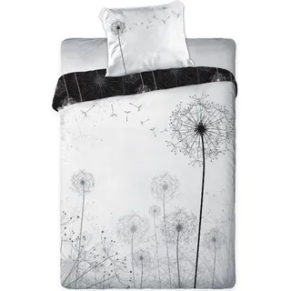 Dreamee Bettbezug Pusteblumen 140 x 200 cm 70 x 90 cm - 100% Baumwolle - Schwarz, Weiß