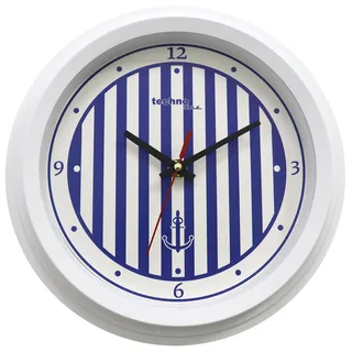 technoline WT 7125 Quarzwanduhr – leise Wanduhr ohne Ticken | maritimes Design | Kunststoffrahmen | Ø 24,8 cm | für Wohnzimmer Küche Bad Kinderzimmer - Blau, Weiß