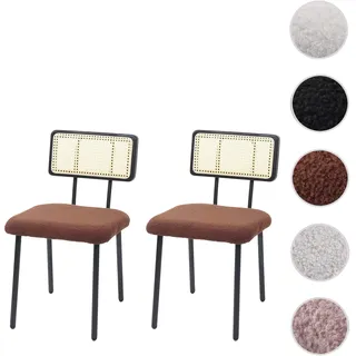 Einzelstück | 2er-Set Esszimmerstuhl HWC-K88, Lehnstuhl Stuhl, Holz Poly-Rattan Metall Bouclé ~ Stof
