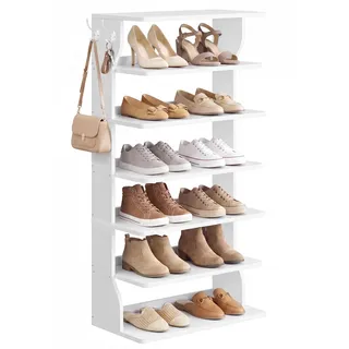 VASAGLE Schuhregal, Schmales Standregal aus Holz mit 7 Ebenen | Platzsparende Schuhaufbewahrung, 52 x 30 x 110,5 cm, wolkenweiß ISLAND Kollektion LBS220WB01