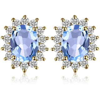JewelryPalace Prinzessin Diana Kate Middleton 1.2ct Echt Blautopas Ohrstecker Silber 925 Damen, Schmuck Set, Ohrringe Silber Edelstein Mädchen, Ohrstecker Silber mit Stein Frauen Geschenk Vergoldet