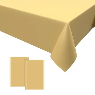 2PCS Party Tischdecke Gold,Geburtstag Tischdecke Gold Einweg Kunststoff Wasserdicht Plastik Bierbank Geburtstag Dekorationen für Jungen Mädchen 137 * 274cm