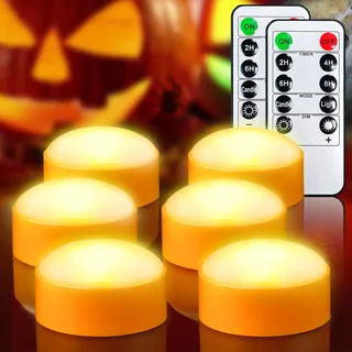 Yakpo 6 Stück orange Halloween LED Kürbis Lichter mit Fernbedienung, Timer