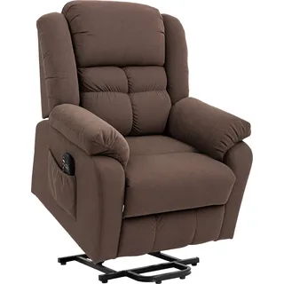 HOMCOM Fernsehsessel mit Aufstehhilfe Elektrisch Relaxsessel mit Liege-, Massage- und Heizfunktion, TV-Sessel mit Taschenfederkern, Seitentasche und Fernbedienung, Dunkelbraun - Braun
