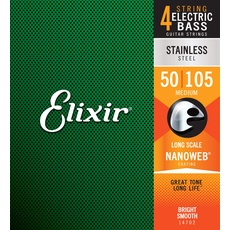 Elixir® Saiten Stainless-Steel 4-str. E-Basssaiten mit NANOWEB® Beschichtung, Long Scale, Medium (.050-.105)
