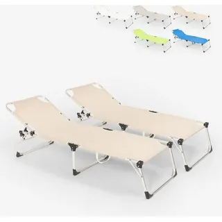 2er-Set Liegestühle Strandliegen Sonnenliegen aus Aluminium für Strand und Garten Seychelles - Beige - Beige