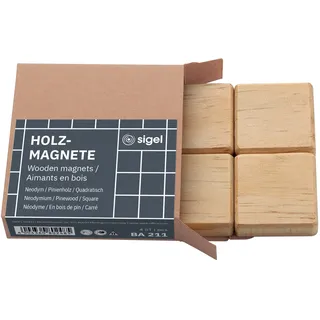 Sigel Magnet, Holz-Magnete quadratisch 4 Stück