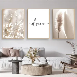 Trayosin 3-teiliges Poster Set,Moderne Boho Pampasgras Bilder Wohnzimmer Deko Schlafzimmer Wandbilder Beige Kunst Bild ohne Rahmen Kunstdruck Leinwandbild (C,40x50cm)