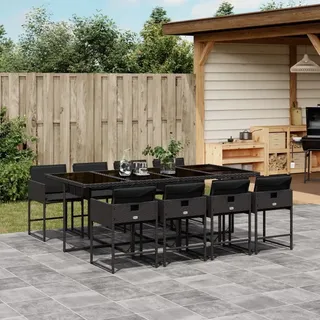 Stabli Möbel Gartenmöbel Set Balkonmöbel-Set 9-tlg. Garten-Essgruppe mit Kissen Schwarz Poly Rattan - Gartenmöbelgarnituren CC2861398 4parcel - Schwarz