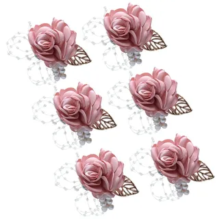 Handgelenk Blumen für Hochzeit,6 Stück Handgelenk Corsage Armband Elastisch Perle Blumenarmband Blumenschmuck für Hochzeit,Festival,Strand Party,Abschlussball Zubehör für Braut Brautjungfer,Rosa