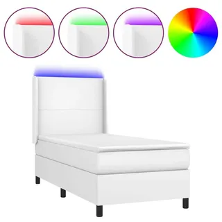 vidaXL Boxspringbett mit Matratze & LED Weiß 90x200 cm Kunstleder - Weiß