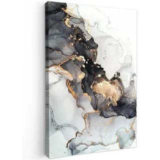 MuchoWow Leinwandbild Marmor - Schwarz - Weiß - Gold - Luxus - Abstrakt Deko Groß 90x140 cm , Goldfarben , Textil , Kiefer , Rechteckig , 90x140 cm , FSC 100% , gerahmt , Bilder & Rahmen, Bilder, Leinwandbilder