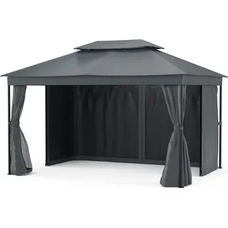 Blumfeldt Mondo Dual Pavillon 3x4 – Doppeldach & Moskitonetze, Rostfreier Metallrahmen, Wetterfeste Überdachung, Gartenpavillon, Dunkelgrau - Grau