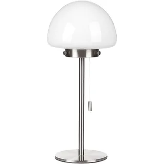 BELIANI Tischlampe Silber Metallsockel, Glasschirm, Zugschalter, minimalistischer Stil Bürolicht für zu Hause - Silber, Weiß