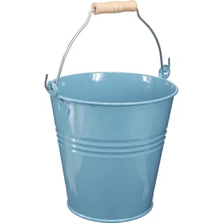Eimer Blau Metall Blumenkübel Dekoeimer mit Holzgriff Pflanzkübel 26x22,5x23cm - Blau