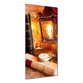 Wallario selbstklebende Duschrückwand 70 x 200 cm mit Motiv Antike Laterne mit Kerze alten Büchern und Taschenuhr - Wandverkleidung mit Hochglanzlaminat in Glasoptik - Schwarz