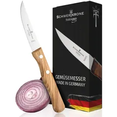 Schwertkrone Küchenmesser Solingen - Obst- & Gemüse-Messer, Edelstahl, rostfrei, Olivenholz, Rückenspitz 3''