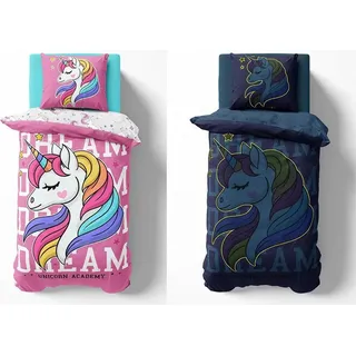 Im Dunkeln leuchtendes rosa Einhorn-Bettwäscheset 140x200 - Rosa