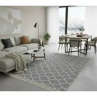 Jimri Teppich Läufer - Tepiche für Wohnzimmer, Schlafzimmer, Küche, Kinderzimmer, Badezimmer - Boho Kelim - Läufer Flur, Hellgrau-Weiß, Größe: 120x170 cm