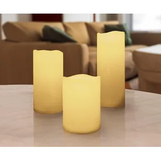 Spetebo LED Stumpenkerze 3er Set warm weiß mit Timer - 20 cm, 15 cm, 10 cm - Künstliche Kerze mit Flammeneffekt - Garten Deko Beleuchtung Kerze flammenlos für Außen und Innen Batterie betrieben