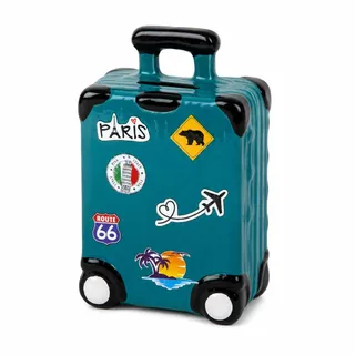 TopShop24You Koffer Spardose Reisekasse – Urlaubskasse - Reisekoffer im Retro Design – Geldgeschenk Urlaub – 15 x 11 cm (Petrol)