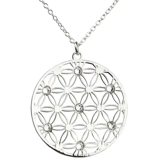 AKA Gioielli® - Blume des Lebens Kette 925 Sterling Silber Rhodiniert und Chakra Anhänger mit Swarovski Kristalle, Damen Geschenk